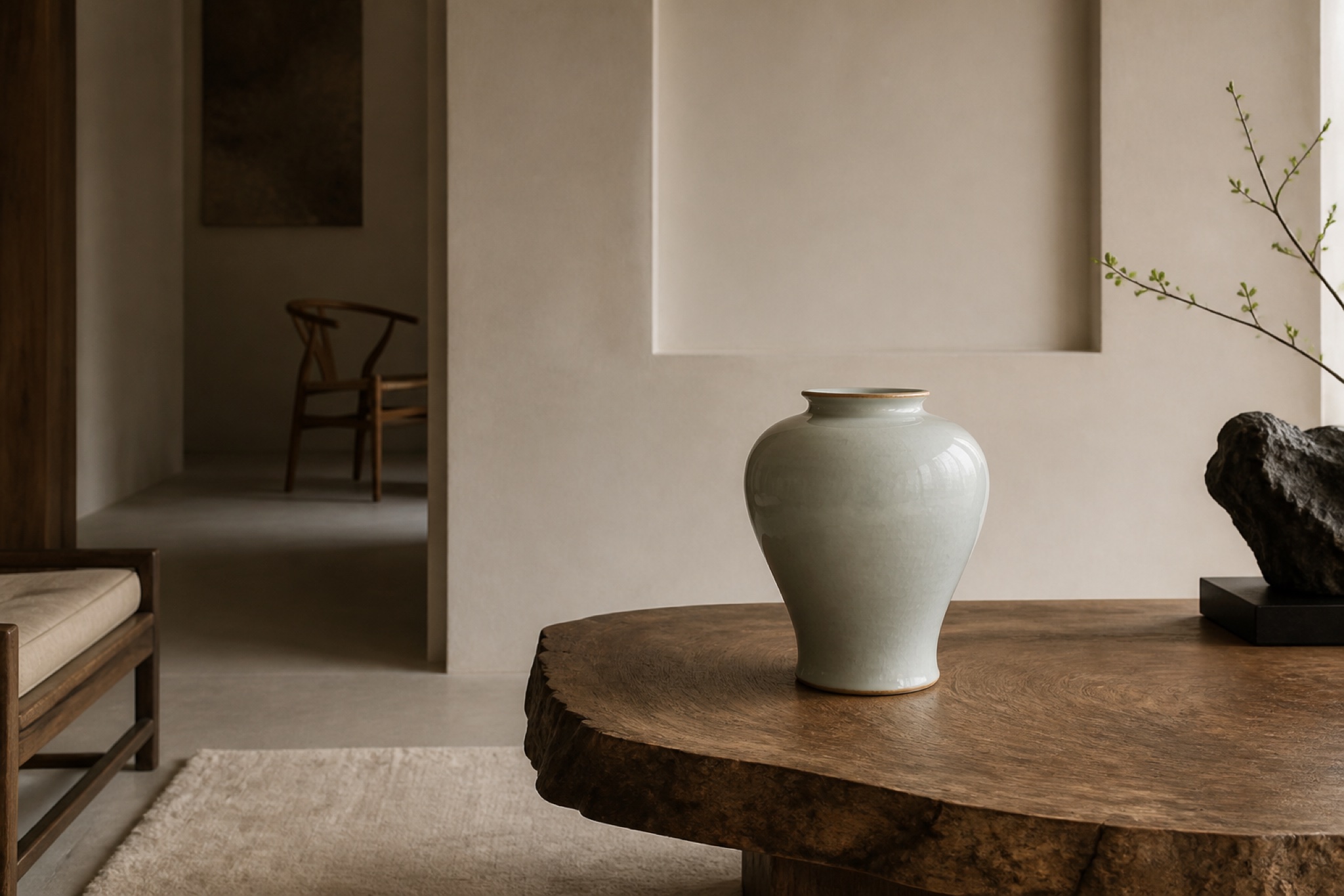 Eastern objects placed in a private room for atmosphere and quiet living.