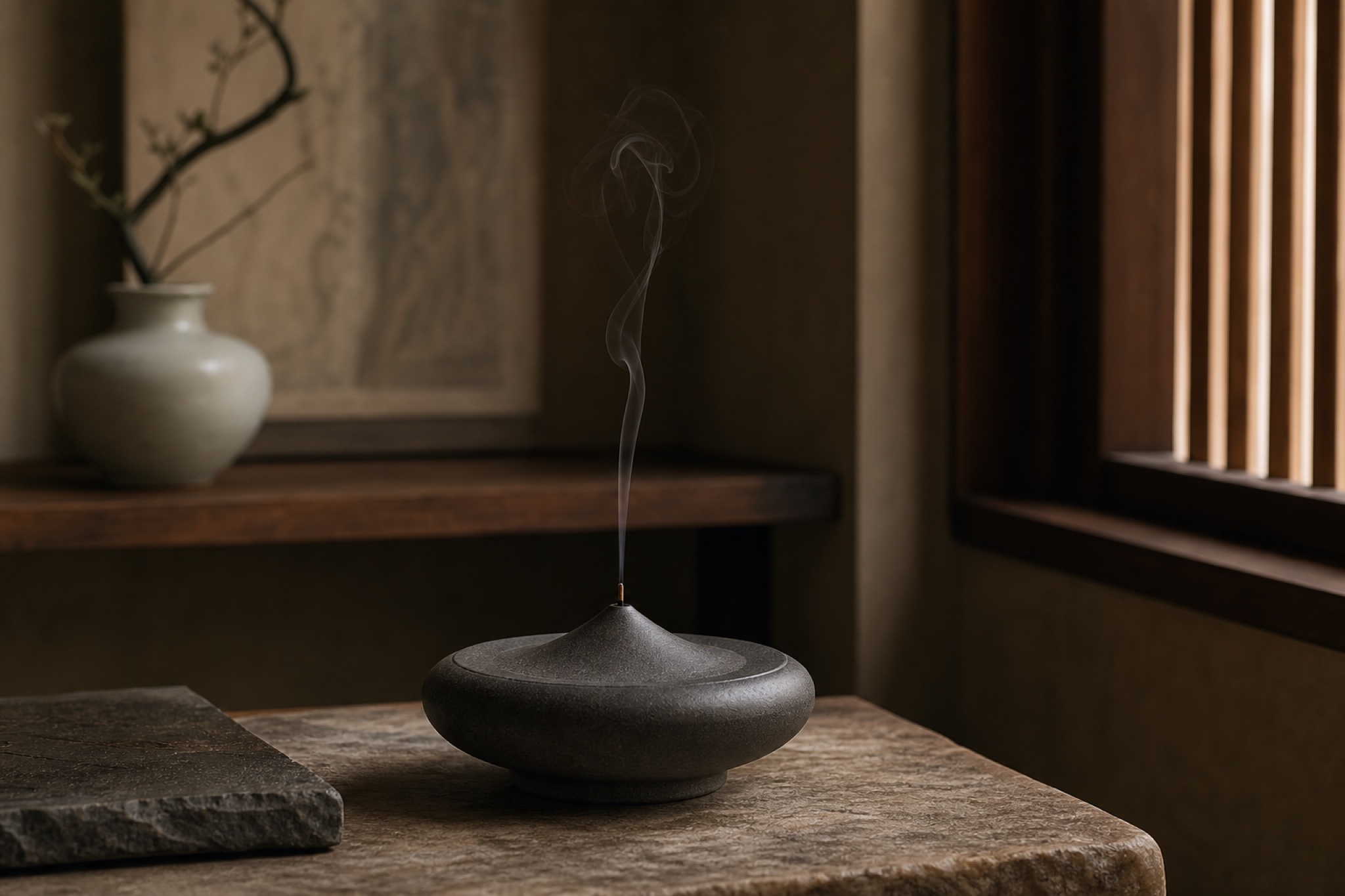 A ritual object used to mark quiet time, tea, scent, or remembrance.